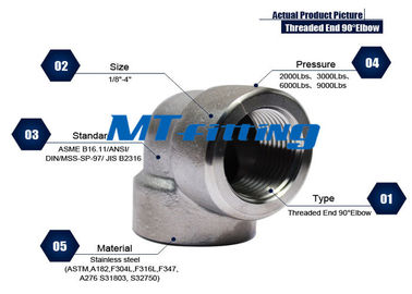 Bağlantı için 3/8 inç ASME B16.11 F316 / 316H 3000LBS Dirsekli Dişli